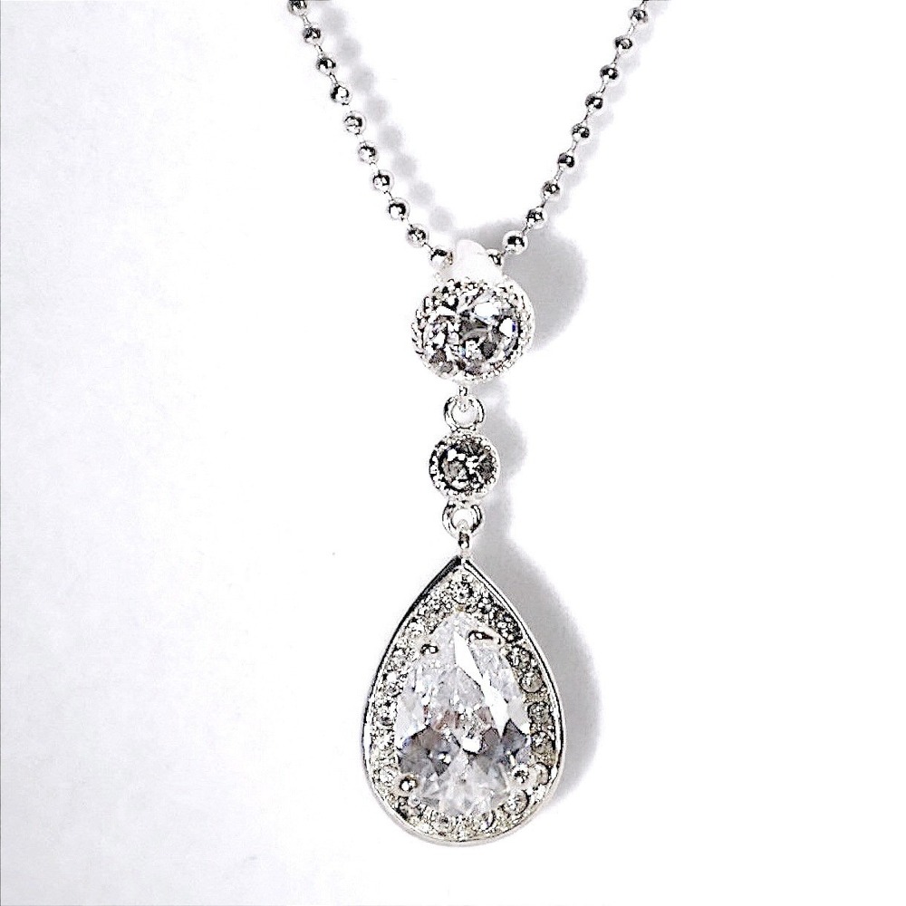 Swarovski Crystal Teardrop Pendant Necklace Silver Plated Halo Ball Chain New